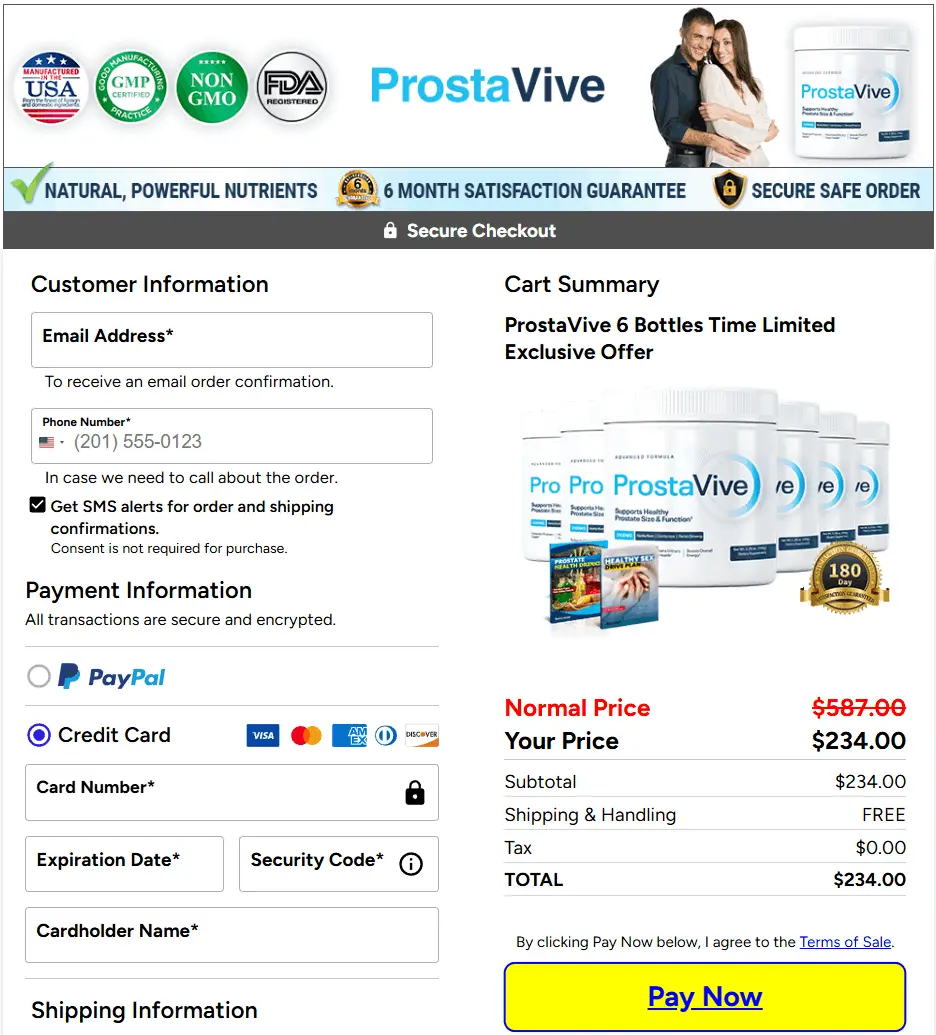 prostavive checkout page